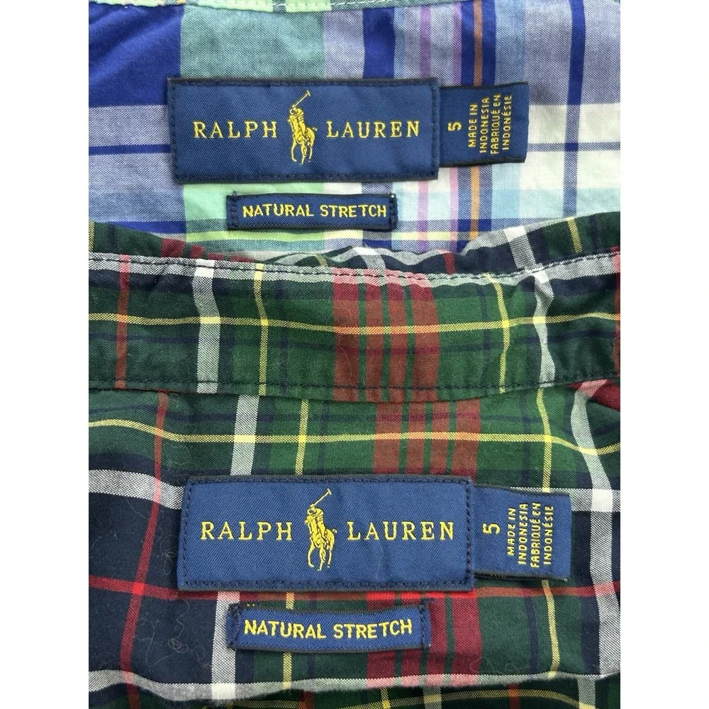 Ralph Lauren Boys Size 5 Plaid Button Down Shirts Lot of 2 Natural Stretch
